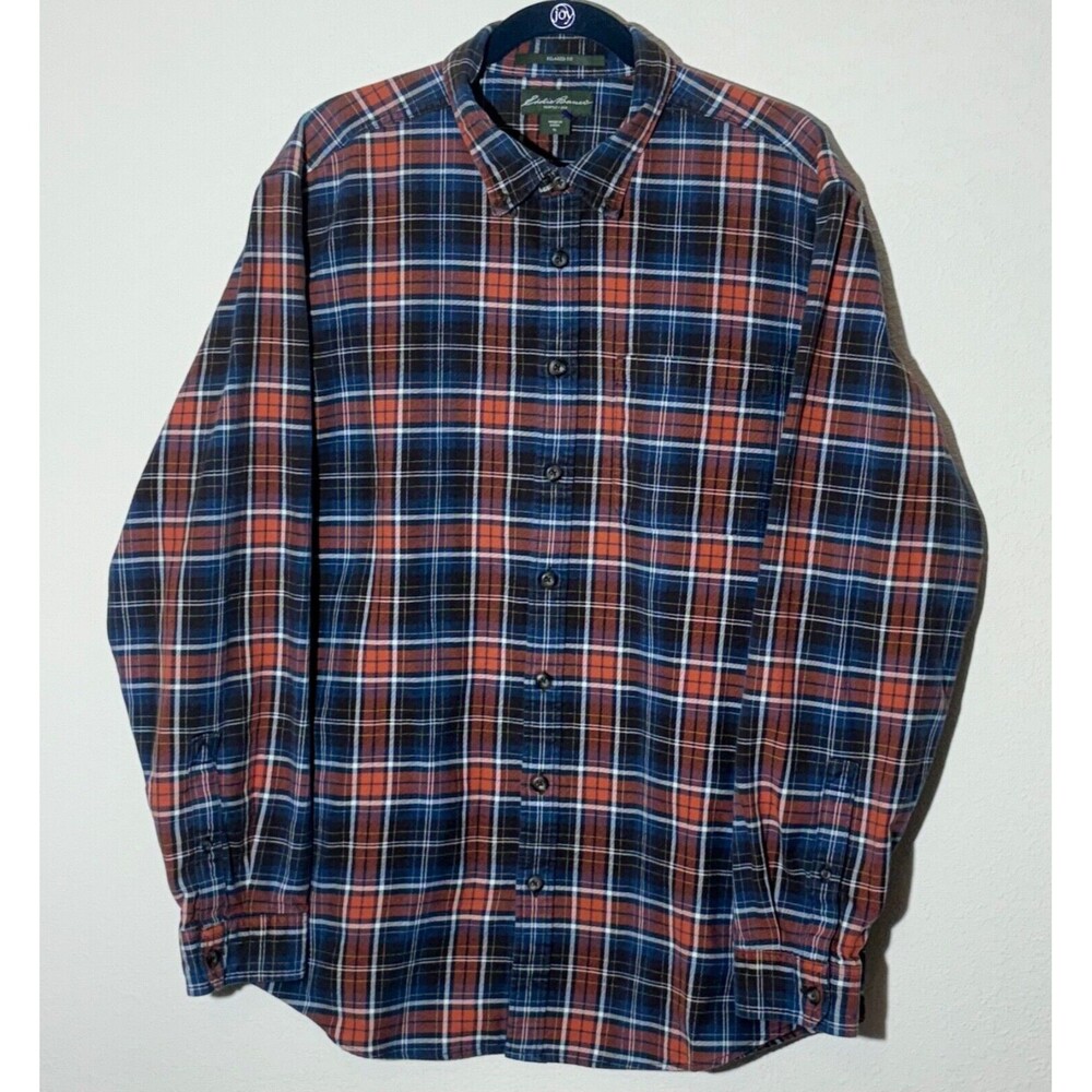 Eddie Bauer Shirt Mens TL  Blue Red Plaid Relaxed Fit Soft Flannel Button‎ Up
